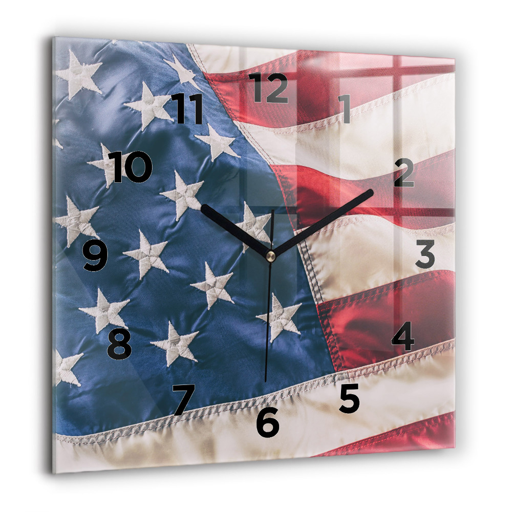 Pendule carrée en verre 60x60 cm Drapeau américain