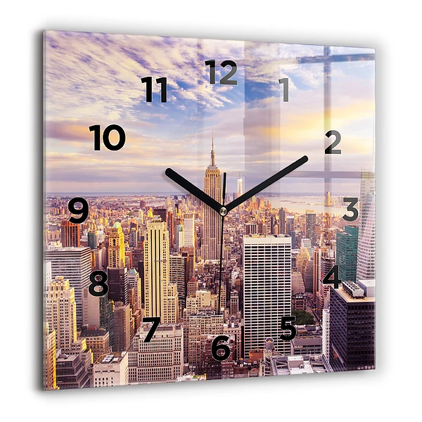 Pendule carrée en verre 60x60 cm Coucher de soleil à New York