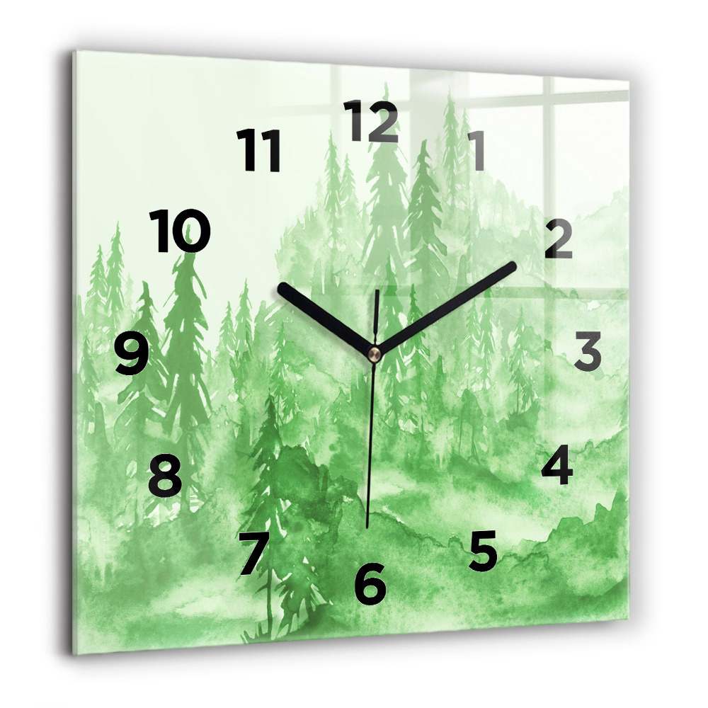 Pendule carrée en verre 60x60 cm Peinture d'une forêt verte