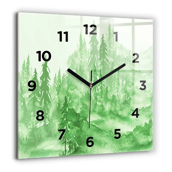 Pendule carrée en verre 60x60 cm Peinture d'une forêt verte