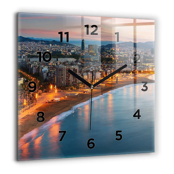 Horloge murale carrée 60x60 cm Plage de Barcelone
