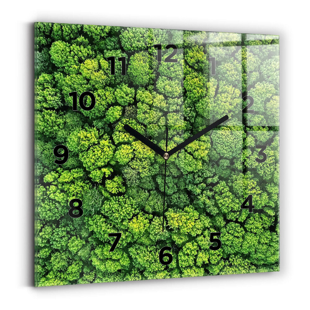 Pendule carrée en verre 60x60 cm Forêt vue d'en haut