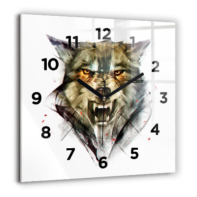 Horloge carrée en verre 60x60 cm Portrait dessiné d'un loup