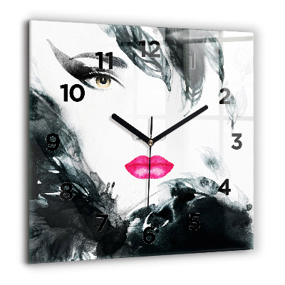 Horloge murale carrée 60x60 cm Portrait d'une femme aux lèvres rouges