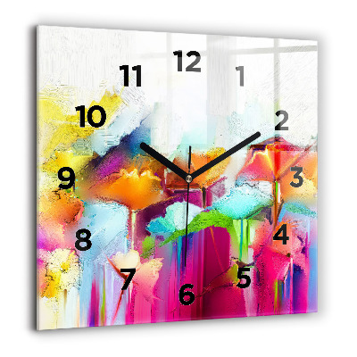 Horloge murale carrée 60x60 cm Fleurs abstraites