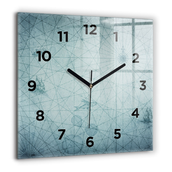Horloge carrée en verre 60x60 cm Carte vintage