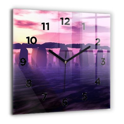 Horloge carrée en verre 60x60 cm Coucher de soleil à Stonehenge
