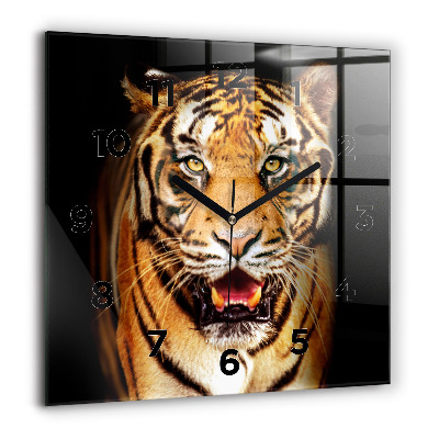 Horloge murale carrée 60x60 cm Tigre aux yeux sauvages
