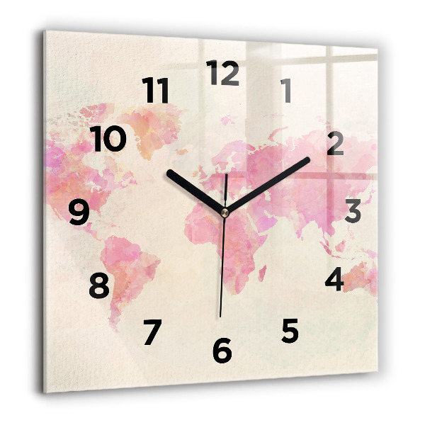 Horloge murale carrée 60x60 cm Carte du monde en aquarelle