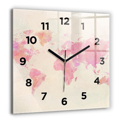 Horloge murale carrée 60x60 cm Carte du monde en aquarelle