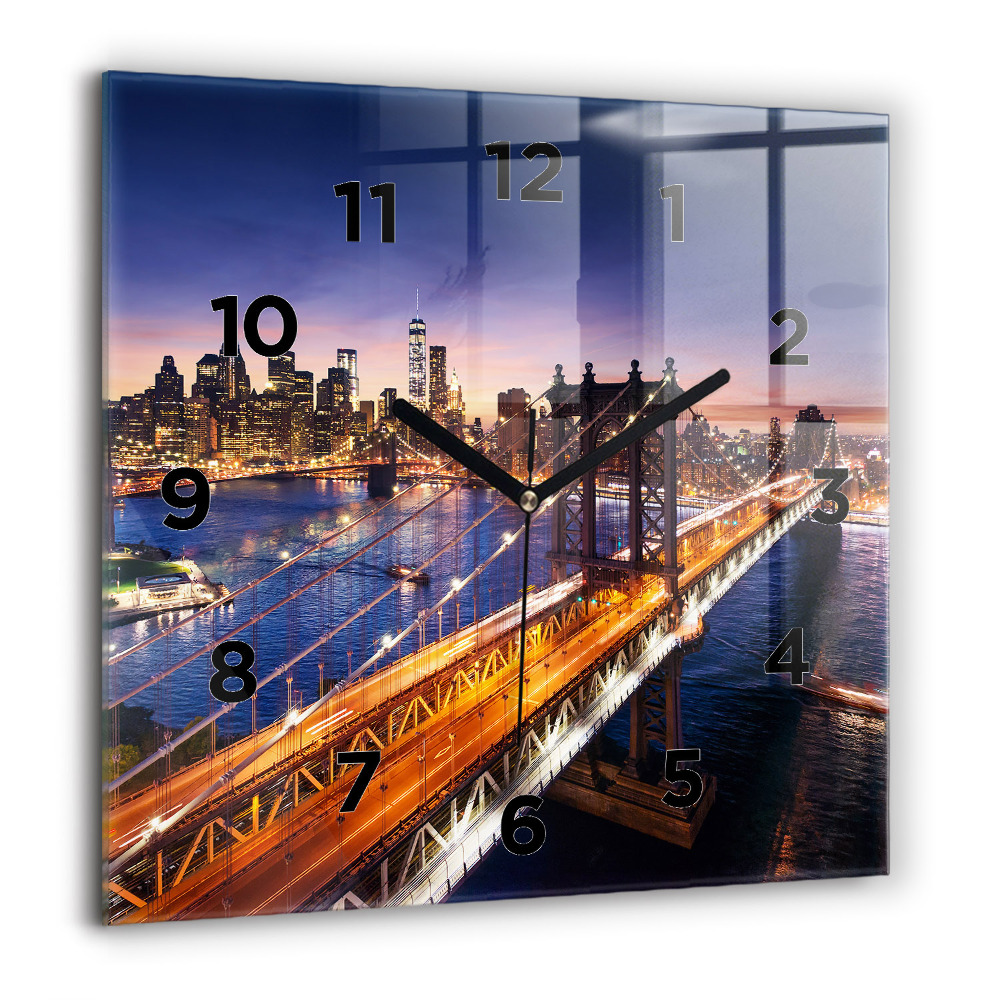 Horloge carrée en verre 60x60 cm New York et le coucher de soleil