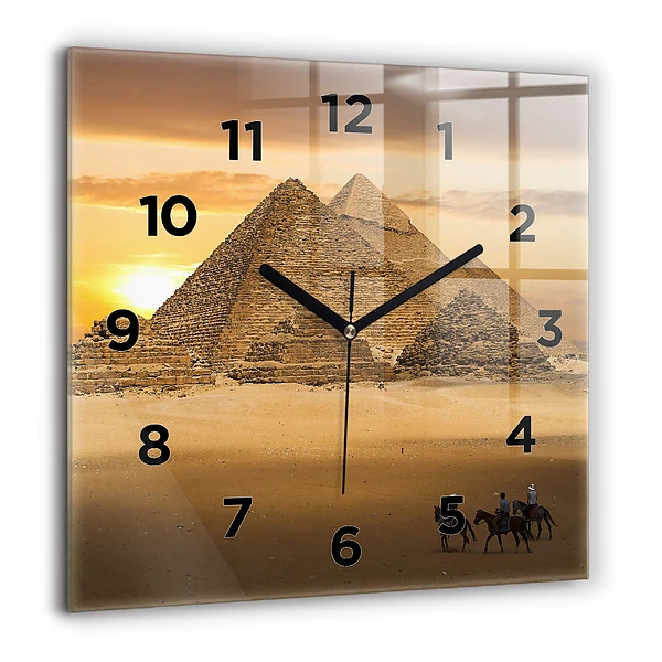 Pendule carrée en verre 60x60 cm Pyramides et coucher de soleil