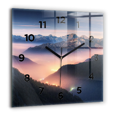 Horloge carrée en verre 60x60 cm Paysage de pics montagneux