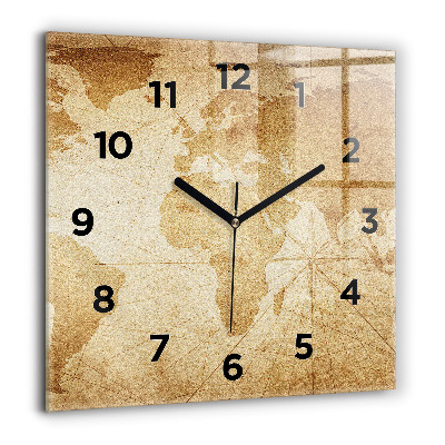 Horloge murale carrée 60x60 cm Carte du monde ancienne