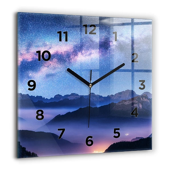 Pendule carrée en verre 60x60 cm Voie lactée et montagnes