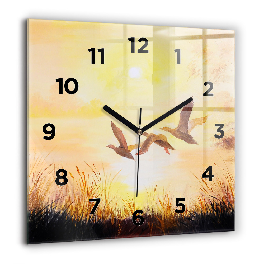 Horloge murale carrée 60x60 cm Grues au coucher du soleil