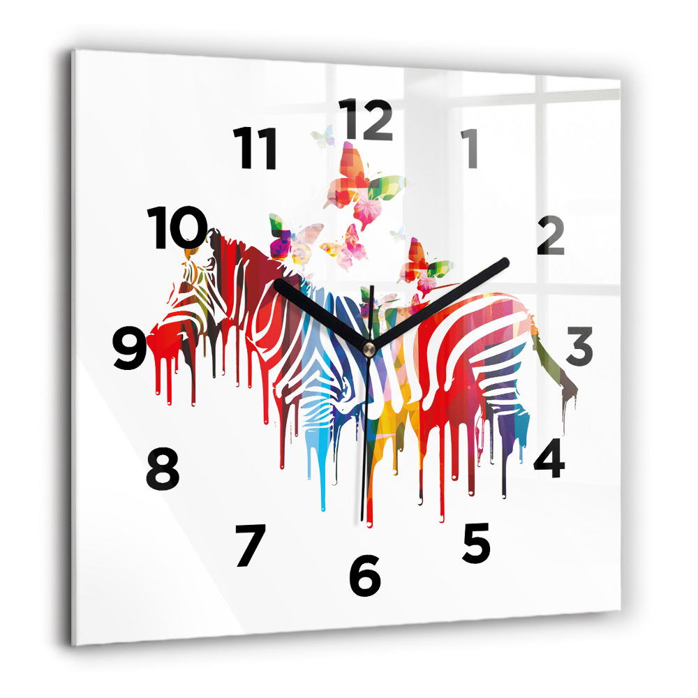 Horloge murale carrée 60x60 cm Zèbre coloré