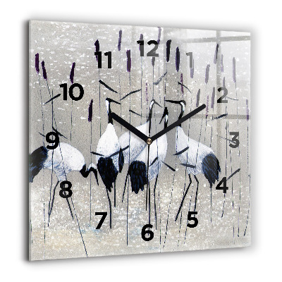 Horloge murale carrée 60x60 cm Grues dans les roseaux