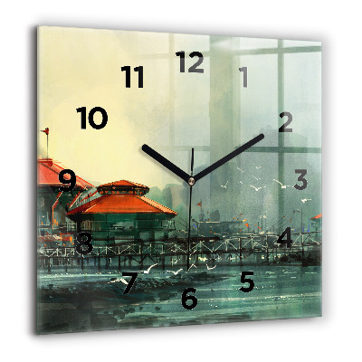 Horloge murale carrée 60x60 cm Village de pêcheurs