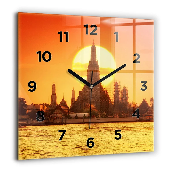 Pendule carrée en verre 60x60 cm Wat arun Bangkok Thaïlande