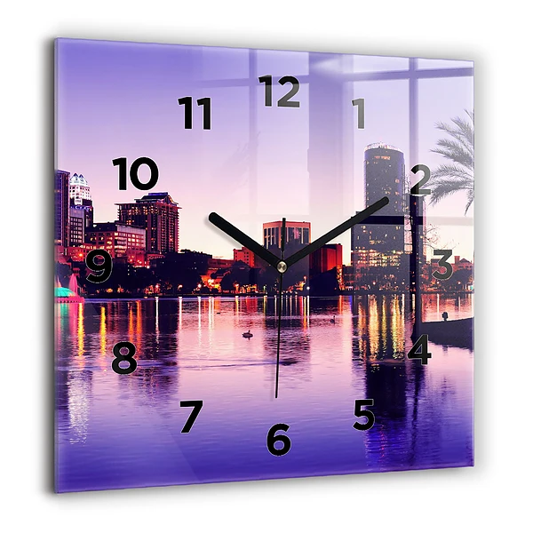 Pendule carrée en verre 60x60 cm Ligne d'horizon de la ville d'Orlando
