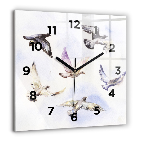 Pendule carrée en verre 60x60 cm Oiseaux volants