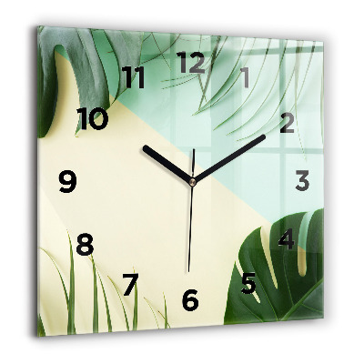 Horloge carrée en verre 60x60 cm Feuilles de monstera