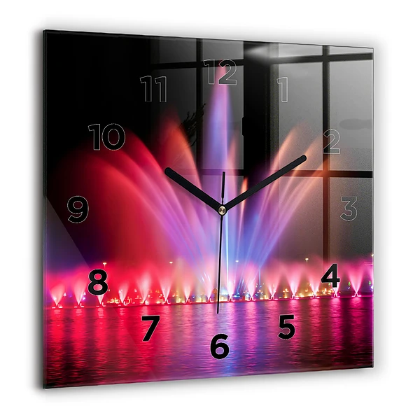 Pendule carrée en verre 60x60 cm Fontaine de Wrocław la nuit