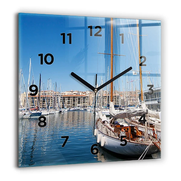 Horloge carrée en verre 60x60 cm Port de plaisance de Marseille France