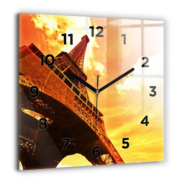 Pendule carrée en verre 60x60 cm Tour Eiffel à Paris