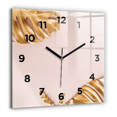 Horloge murale carrée 60x60 cm Feuilles tropicales dorées