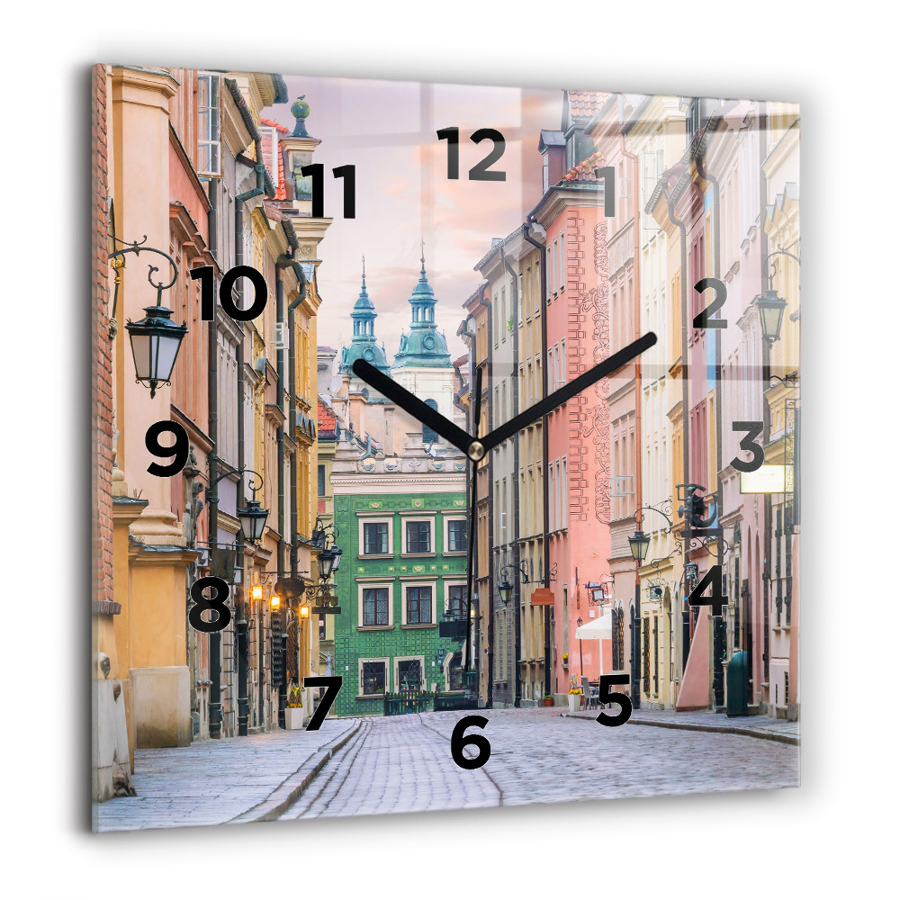 Horloge murale carrée 60x60 cm Vieille ville de Varsovie
