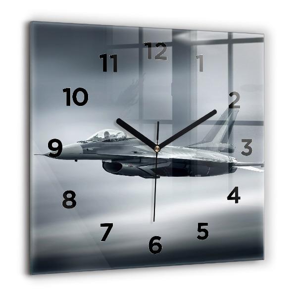 Horloge carrée en verre 60x60 cm Avion militaire en vol