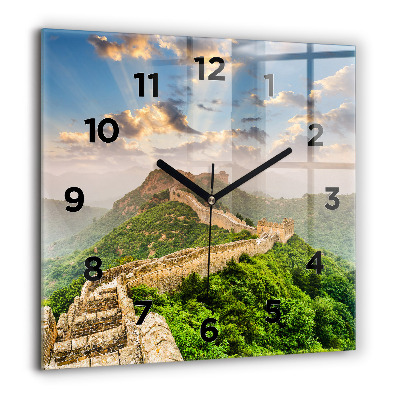Pendule carrée en verre 60x60 cm Grande Muraille de Chine