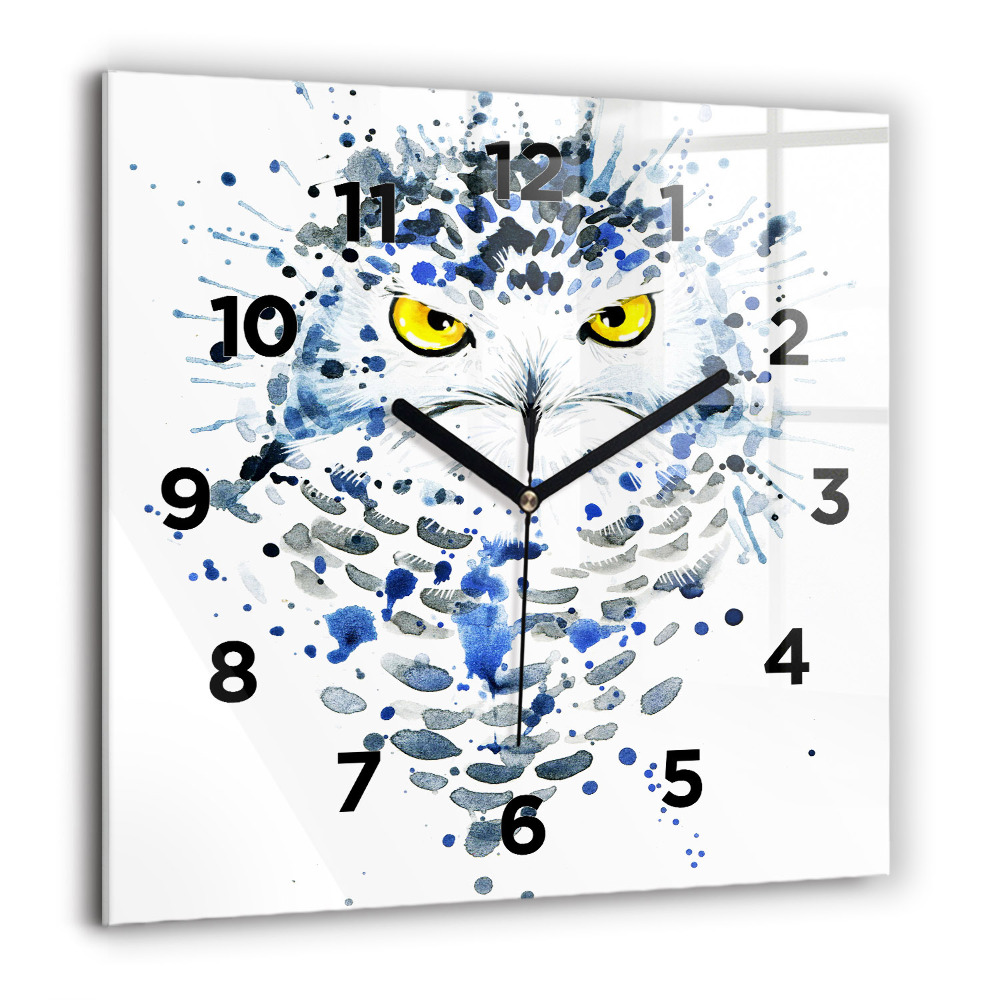 Horloge carrée en verre 60x60 cm Regard de hibou