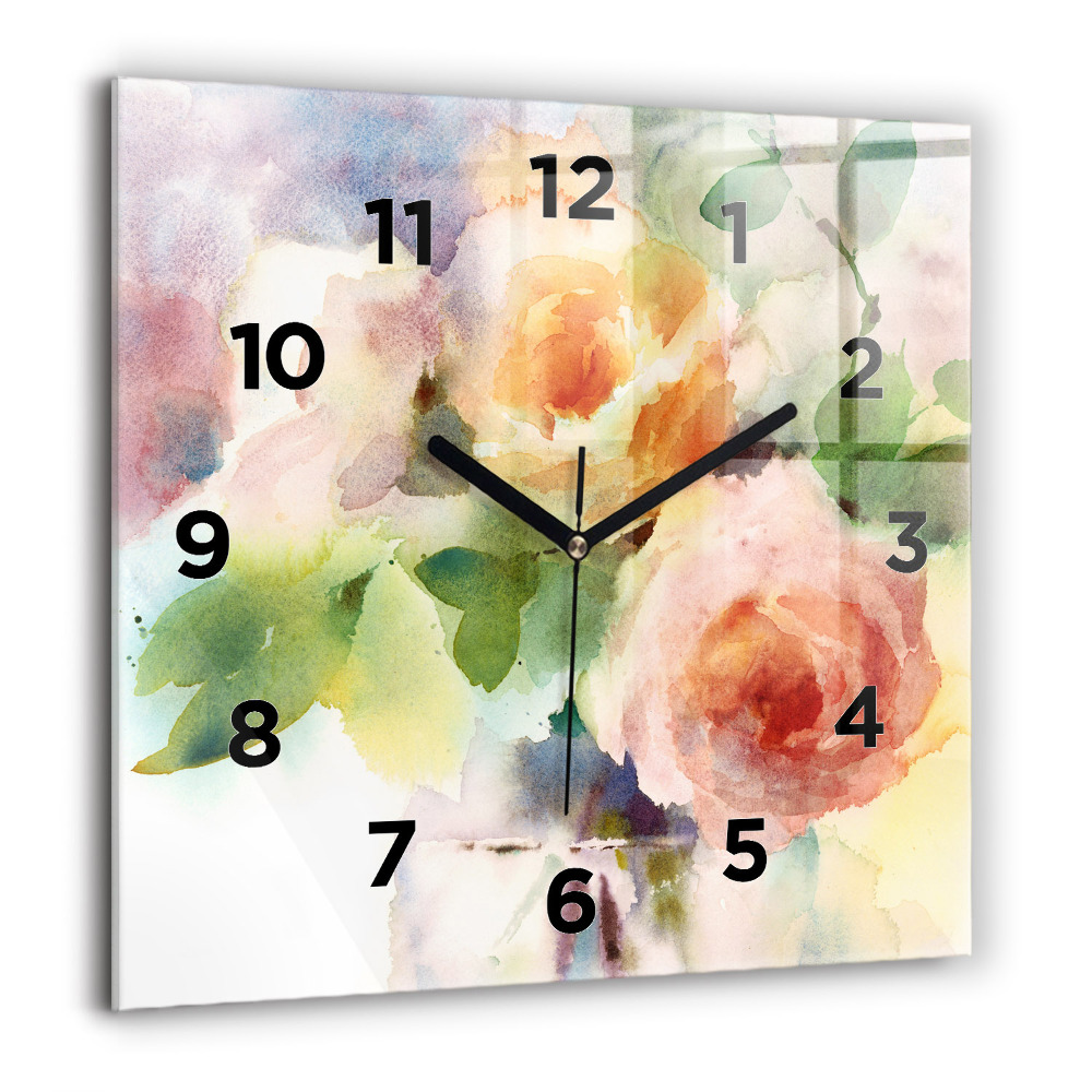Horloge murale carrée 60x60 cm Roses dans un vase aquarelle