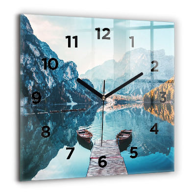 Horloge carrée en verre 60x60 cm Bateaux sur un lac