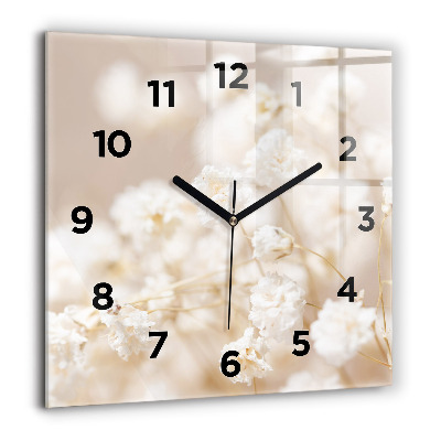 Horloge carrée en verre 60x60 cm Petites fleurs blanches
