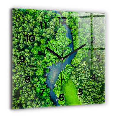 Horloge murale carrée 60x60 cm Rivière dans une forêt