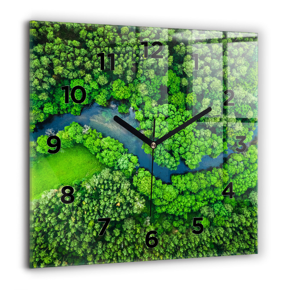 Pendule carrée en verre 60x60 cm Rivière dans une forêt