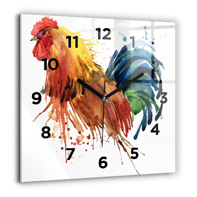 Horloge carrée en verre 60x60 cm Coq coloré