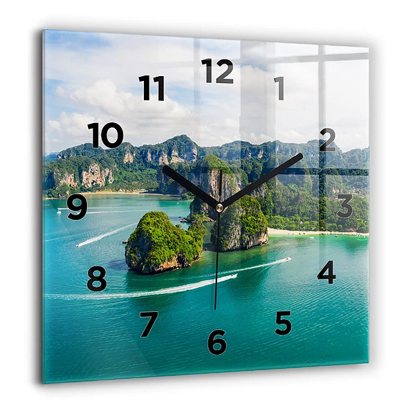 Horloge carrée en verre 60x60 cm Île en Thaïlande