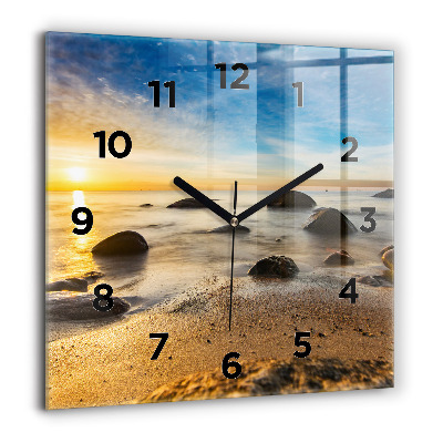 Horloge carrée en verre 60x60 cm Lever de soleil sur la mer Baltique