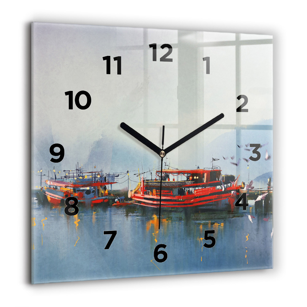 Horloge murale carrée 60x60 cm Bateau de pêche dans le port