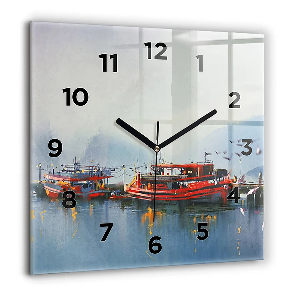 Horloge murale carrée 60x60 cm Bateau de pêche dans le port