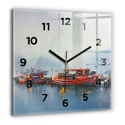 Horloge murale carrée 60x60 cm Bateau de pêche dans le port