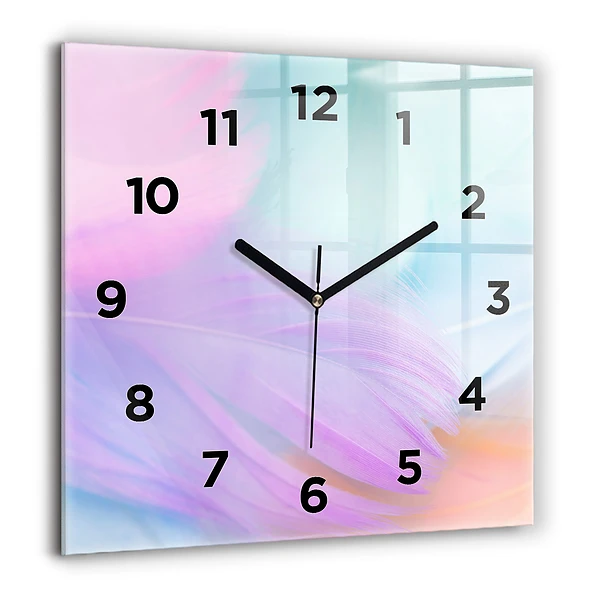 Horloge murale carrée 60x60 cm Plumes colorées