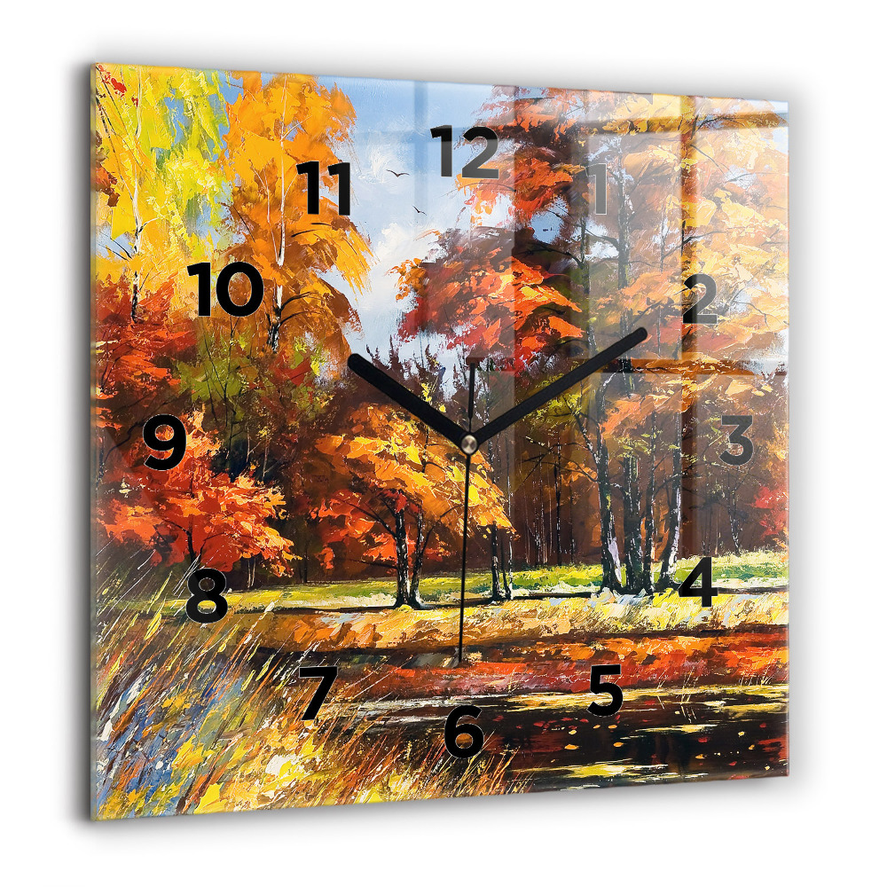 Pendule carrée en verre 60x60 cm Paysage d'automne avec rivière