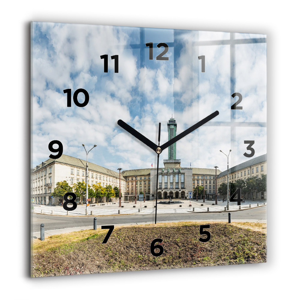 Horloge carrée en verre 60x60 cm Panorama d'Ostrava