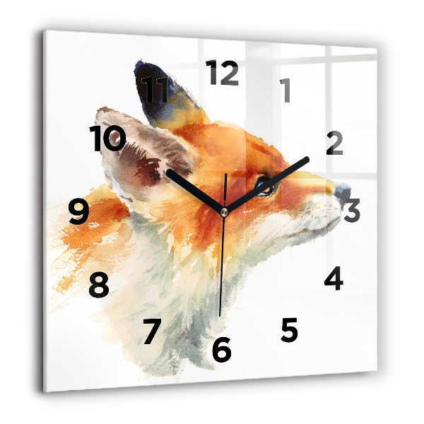 Horloge carrée en verre 60x60 cm Aquarelle jeune renard
